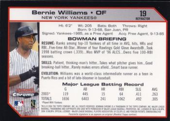 2004 Bowman Chrome - Refractors #19 Bernie Williams Back