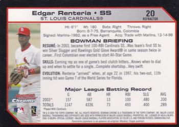 2004 Bowman Chrome - Refractors #20 Edgar Renteria Back