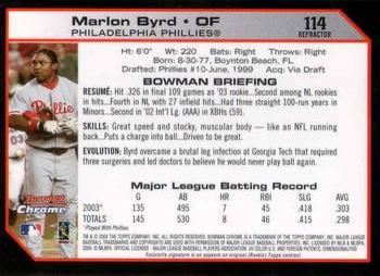 2004 Bowman Chrome - Refractors #114 Marlon Byrd Back