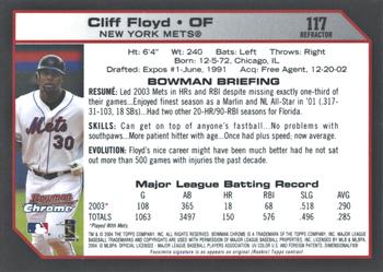 2004 Bowman Chrome - Refractors #117 Cliff Floyd Back