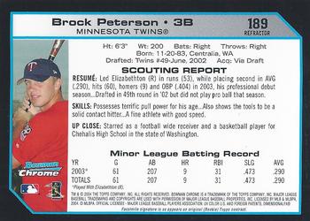 2004 Bowman Chrome - Refractors #189 Brock Peterson Back