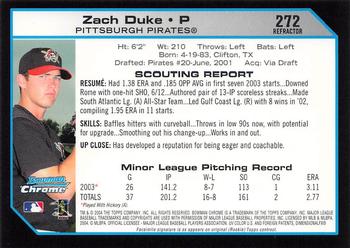 2004 Bowman Chrome - Refractors #272 Zach Duke Back