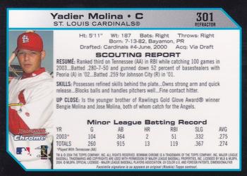 2004 Bowman Chrome - Refractors #301 Yadier Molina Back