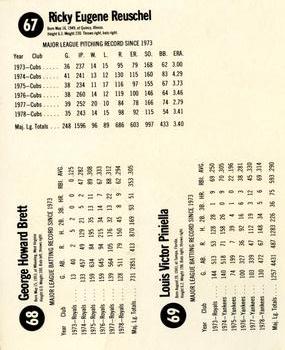 1979 Hostess - Panels L Shaped #67-69 Rick Reuschel / George Brett / Lou Piniella Back