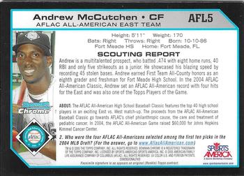 2004 Bowman Draft Picks & Prospects - AFLAC All-American Chrome #AFL5 Andrew McCutchen Back