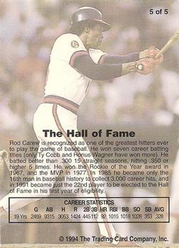 1994 Front Row Premium All-Time Greats Rod Carew #5 Rod Carew Back