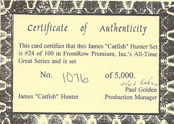 1994 Front Row Premium All-Time Greats James Hunter #NNO Certificate of Authenticity Front