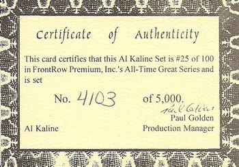 1994 Front Row Premium All-Time Greats Al Kaline #NNO Certificate of Authenticity Front