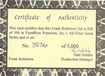 1994 Front Row Premium All-Time Greats Frank Robinson #NNO Certificate of Authenticity Front
