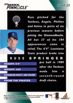 1998 Pinnacle Arizona Diamondbacks Team Pinnacle Collector's Edition #11 Russ Springer Back