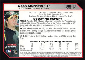 2004 Bowman Draft Picks & Prospects - Chrome Refractors #BDP10 Sean Burnett Back