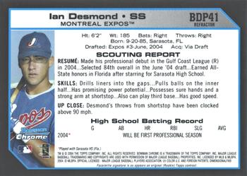 2004 Bowman Draft Picks & Prospects - Chrome Refractors #BDP41 Ian Desmond Back