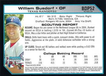 2004 Bowman Draft Picks & Prospects - Chrome Refractors #BDP52 William Susdorf Back