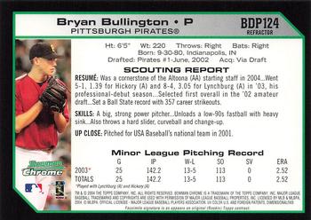 2004 Bowman Draft Picks & Prospects - Chrome Refractors #BDP124 Bryan Bullington Back