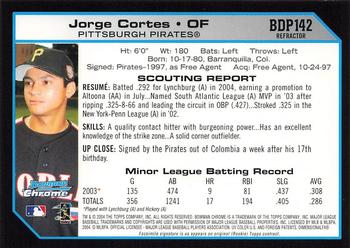 2004 Bowman Draft Picks & Prospects - Chrome Refractors #BDP142 Jorge Cortes Back