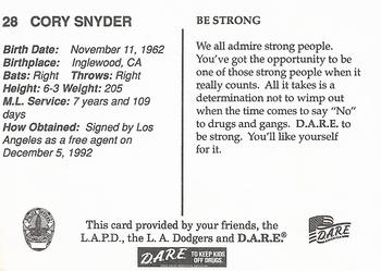 1994 Los Angeles Dodgers Police #NNO Cory Snyder Back