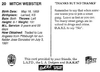 1994 Los Angeles Dodgers Police #NNO Mitch Webster Back