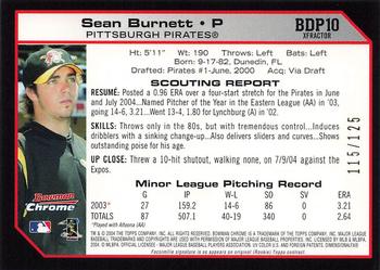2004 Bowman Draft Picks & Prospects - Chrome X-Fractors #BDP10 Sean Burnett Back