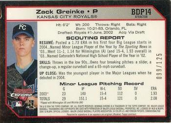 2004 Bowman Draft Picks & Prospects - Chrome X-Fractors #BDP14 Zack Greinke Back
