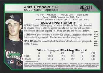 2004 Bowman Draft Picks & Prospects - Chrome X-Fractors #BDP121 Jeff Francis Back