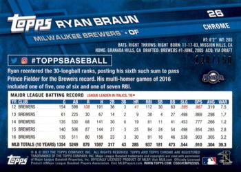 2017 Topps Chrome - Blue Refractor #26 Ryan Braun Back