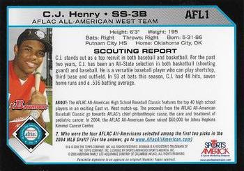 2004 Bowman Draft Picks & Prospects - AFLAC All-American #AFL1 C.J. Henry Back