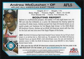 2004 Bowman Draft Picks & Prospects - AFLAC All-American #AFL5 Andrew McCutchen Back