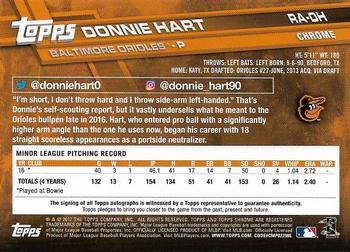 2017 Topps Chrome - Rookie Autographs #RA-DH Donnie Hart Back