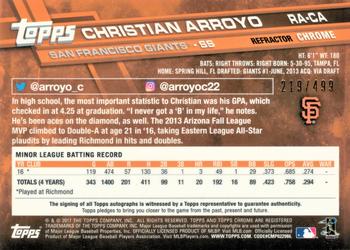 2017 Topps Chrome - Rookie Autographs Refractor #RA-CA Christian Arroyo Back
