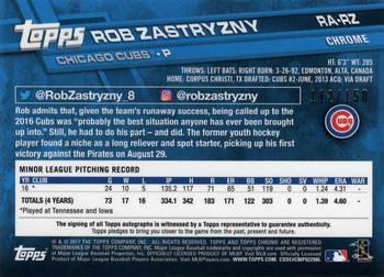 2017 Topps Chrome - Rookie Autographs Blue Refractor #RA-RZ Rob Zastryzny Back