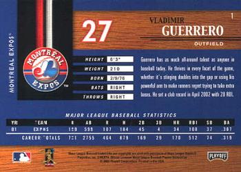 2002 Playoff Piece of the Game #1 Vladimir Guerrero Back