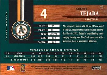 2002 Playoff Piece of the Game #28 Miguel Tejada Back