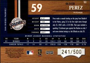 2002 Playoff Piece of the Game #53 Oliver Perez Back