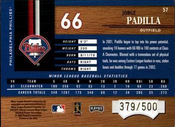 2002 Playoff Piece of the Game #57 Jorge Padilla Back
