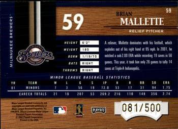 2002 Playoff Piece of the Game #59 Brian Mallette Back