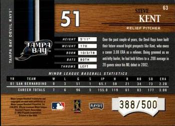 2002 Playoff Piece of the Game #63 Steve Kent Back