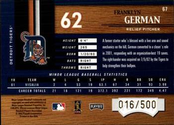 2002 Playoff Piece of the Game #67 Franklyn German Back