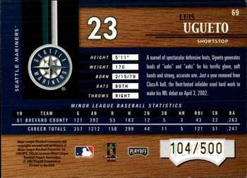 2002 Playoff Piece of the Game #69 Luis Ugueto Back