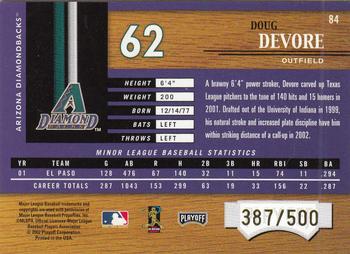 2002 Playoff Piece of the Game #84 Doug Devore Back