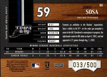 2002 Playoff Piece of the Game #88 Jorge Sosa Back