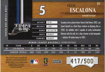 2002 Playoff Piece of the Game #97 Felix Escalona Back