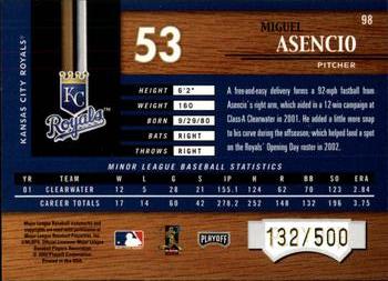 2002 Playoff Piece of the Game #98 Miguel Asencio Back
