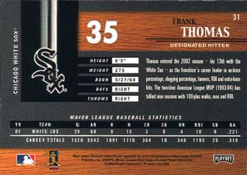 2002 Playoff Piece of the Game #31 Frank Thomas Back