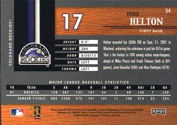 2002 Playoff Piece of the Game #34 Todd Helton Back
