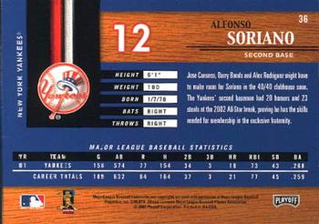 2002 Playoff Piece of the Game #36 Alfonso Soriano Back