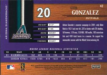 2002 Playoff Piece of the Game #42 Luis Gonzalez Back