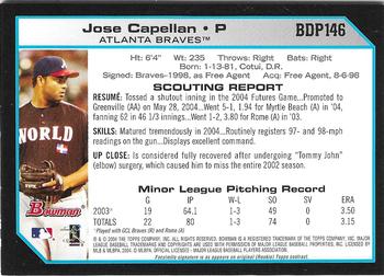 2004 Bowman Draft Picks & Prospects - Futures Game Jersey Relics #BDP146 Jose Capellan Back