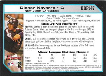 2004 Bowman Draft Picks & Prospects - Futures Game Jersey Relics #BDP147 Dioner Navarro Back