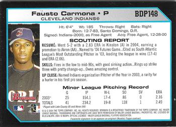 2004 Bowman Draft Picks & Prospects - Futures Game Jersey Relics #BDP148 Fausto Carmona Back