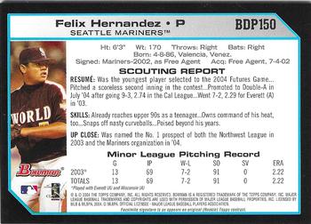 2004 Bowman Draft Picks & Prospects - Futures Game Jersey Relics #BDP150 Felix Hernandez Back